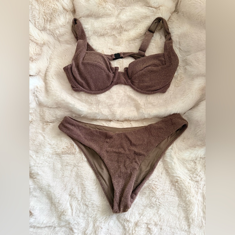 Vetchy Metallic Brown Textured Bikini Set